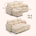 Kampinė sofa-lova su miegojimo funkcija ir daiktadėže, smėlio spalvos