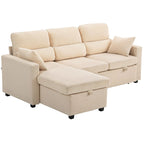Kampinė sofa-lova su miegojimo funkcija ir daiktadėže, smėlio spalvos