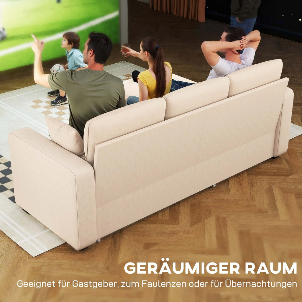 Kampinė sofa-lova su miegojimo funkcija ir daiktadėže, smėlio spalvos