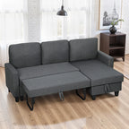 Kampinė sofa-lova su miegojimo funkcija ir daiktadėže, tamsiai pilka