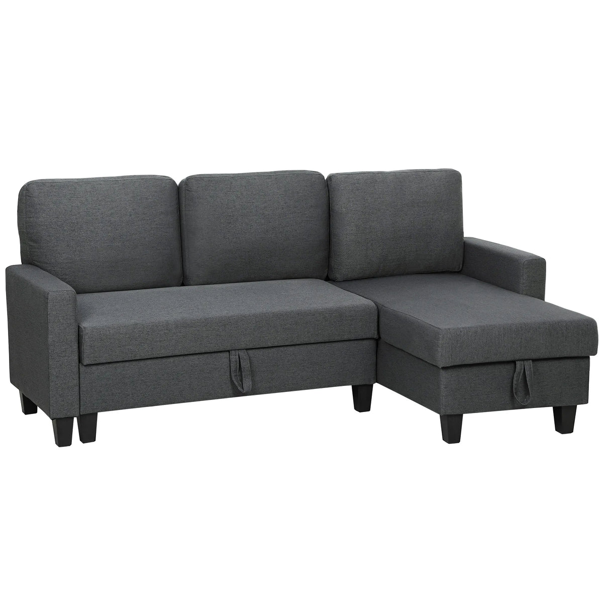 Kampinė sofa-lova su miegojimo funkcija ir daiktadėže, tamsiai pilka