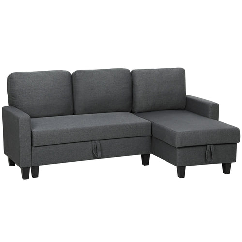 Kampinė sofa-lova su miegojimo funkcija ir daiktadėže, tamsiai pilka