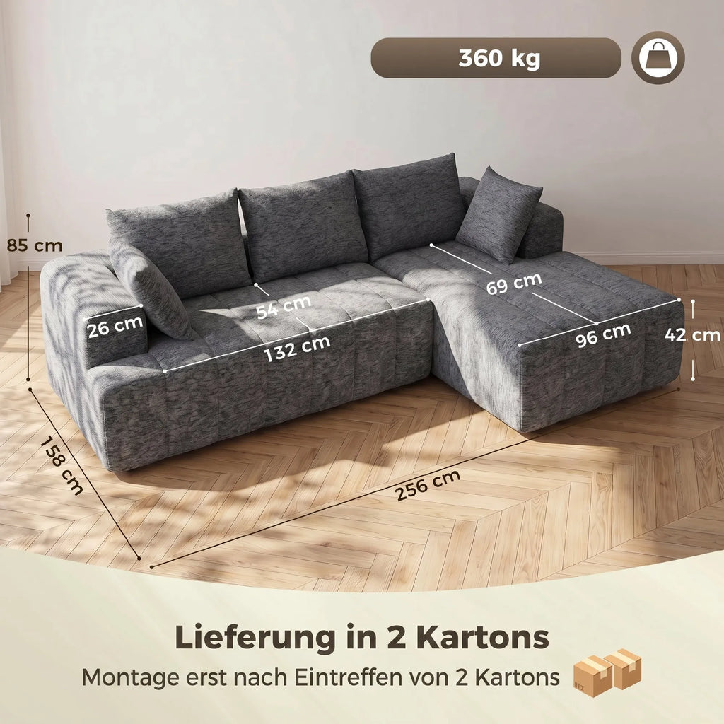 Kampinė sofa-lova su šezlongu, 3 vietų, pilka