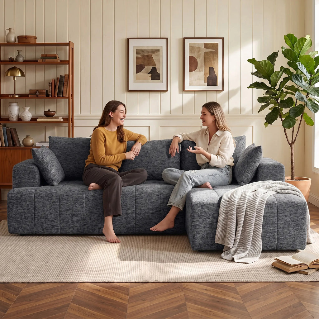 Kampinė sofa-lova su šezlongu, 3 vietų, pilka