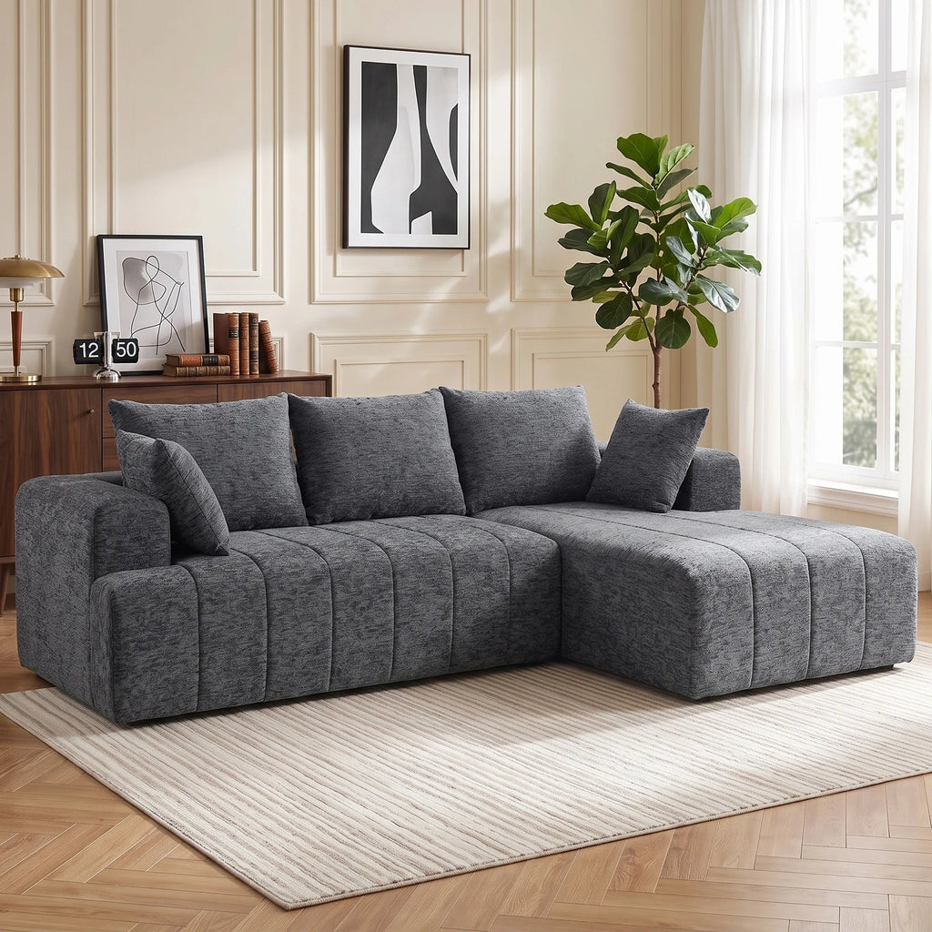 Kampinė sofa-lova su šezlongu, 3 vietų, pilka