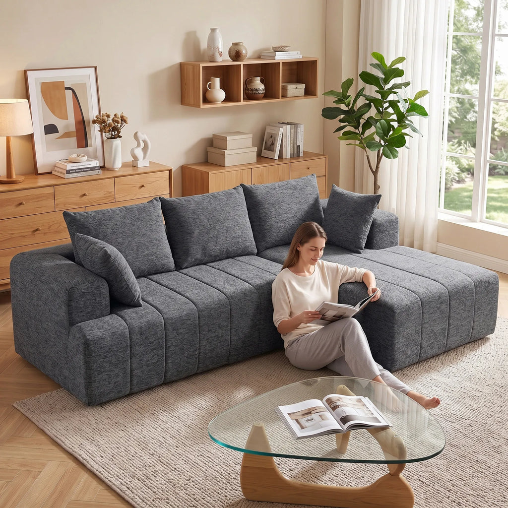 Kampinė sofa-lova su šezlongu, 3 vietų, pilka