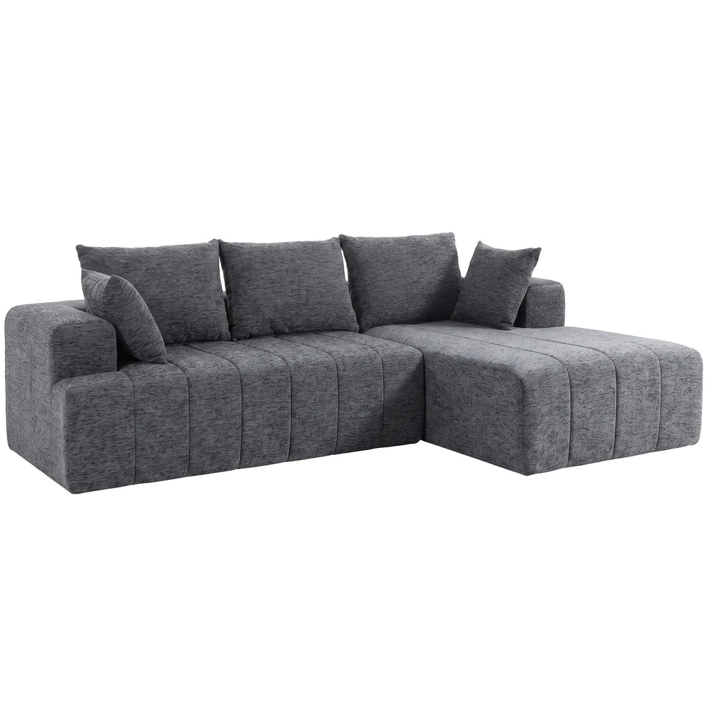 Kampinė sofa-lova su šezlongu, 3 vietų, pilka