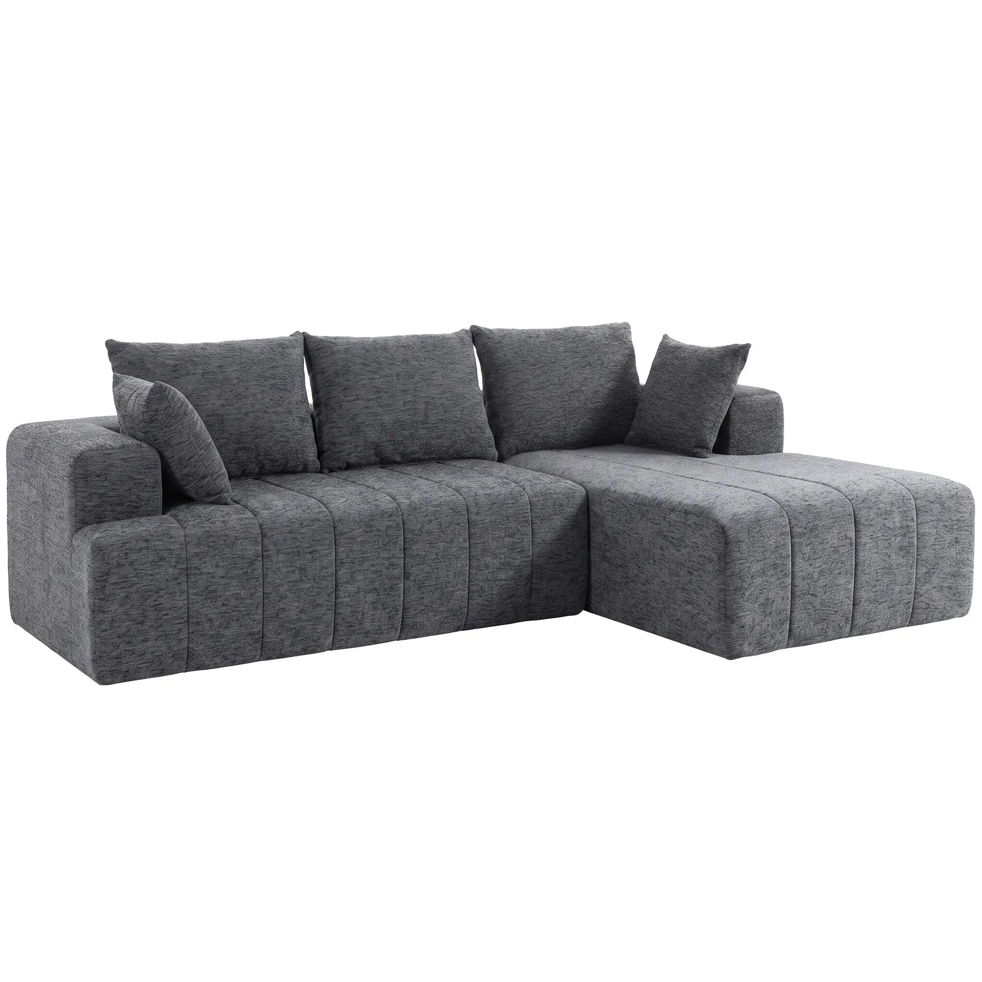 Kampinė sofa-lova su šezlongu, 3 vietų, pilka
