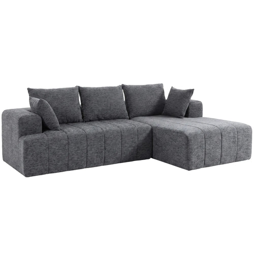 Kampinė sofa-lova su šezlongu, 3 vietų, pilka