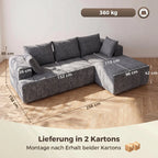 Kampinė sofa-lova su šezlongu, 3 vietų, pilka