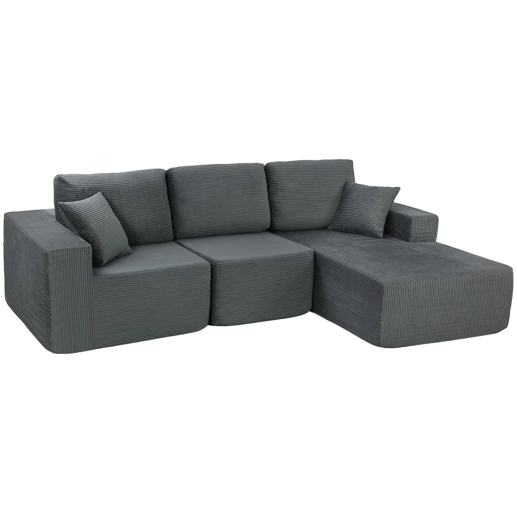 Kampinė moduline sofa L formos, tamsiai pilkas rumbuotas audinys su pagalvėlėmis