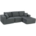 Kampinė moduline sofa L formos, tamsiai pilkas rumbuotas audinys su pagalvėlėmis