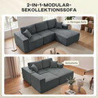 Sofa pertvarkoma iš L formos kampinės sofos į plačią miegamąją lovą