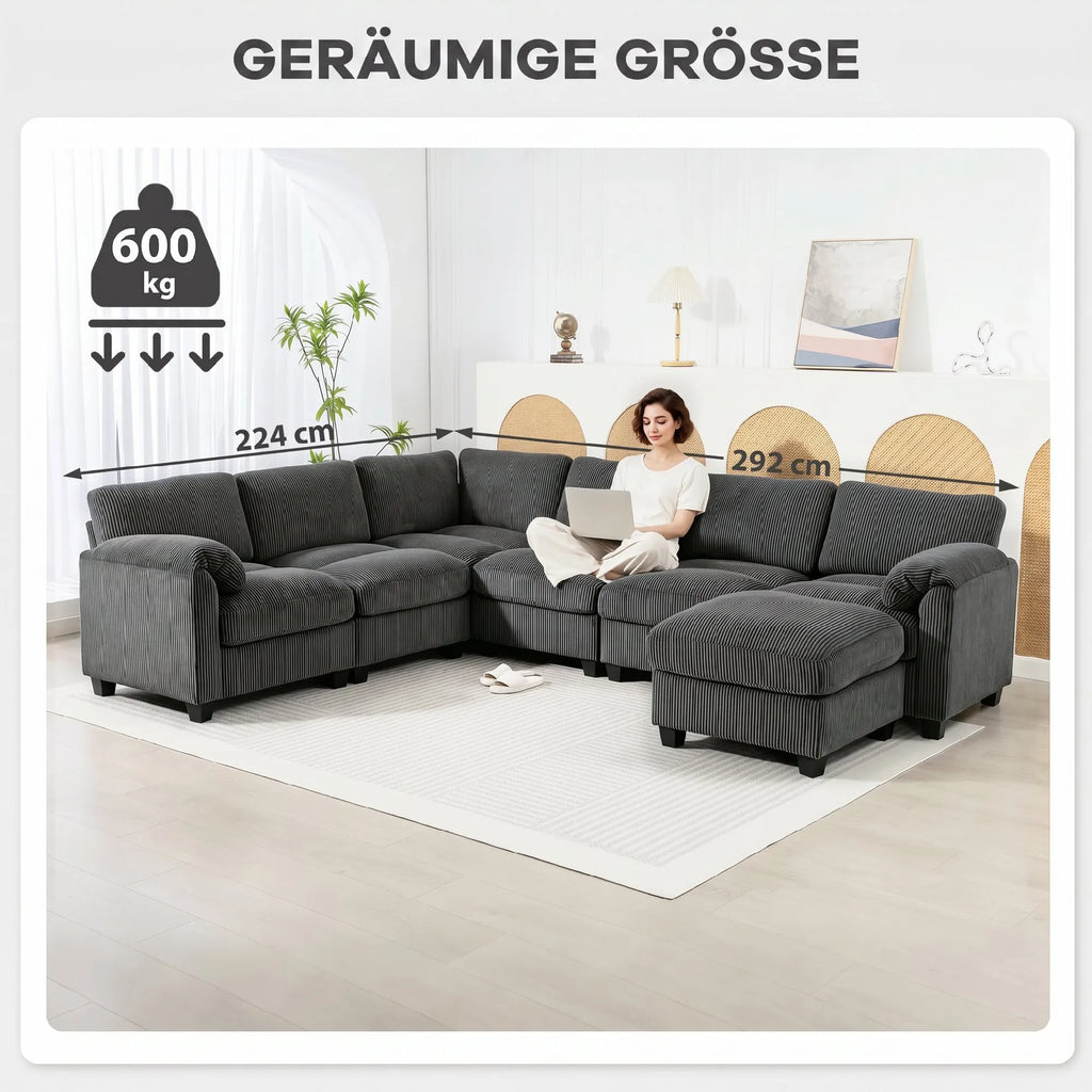 Kampinė sofa modulinė su paminkštintais porankiais, iki 600 kg, tamsiai pilka