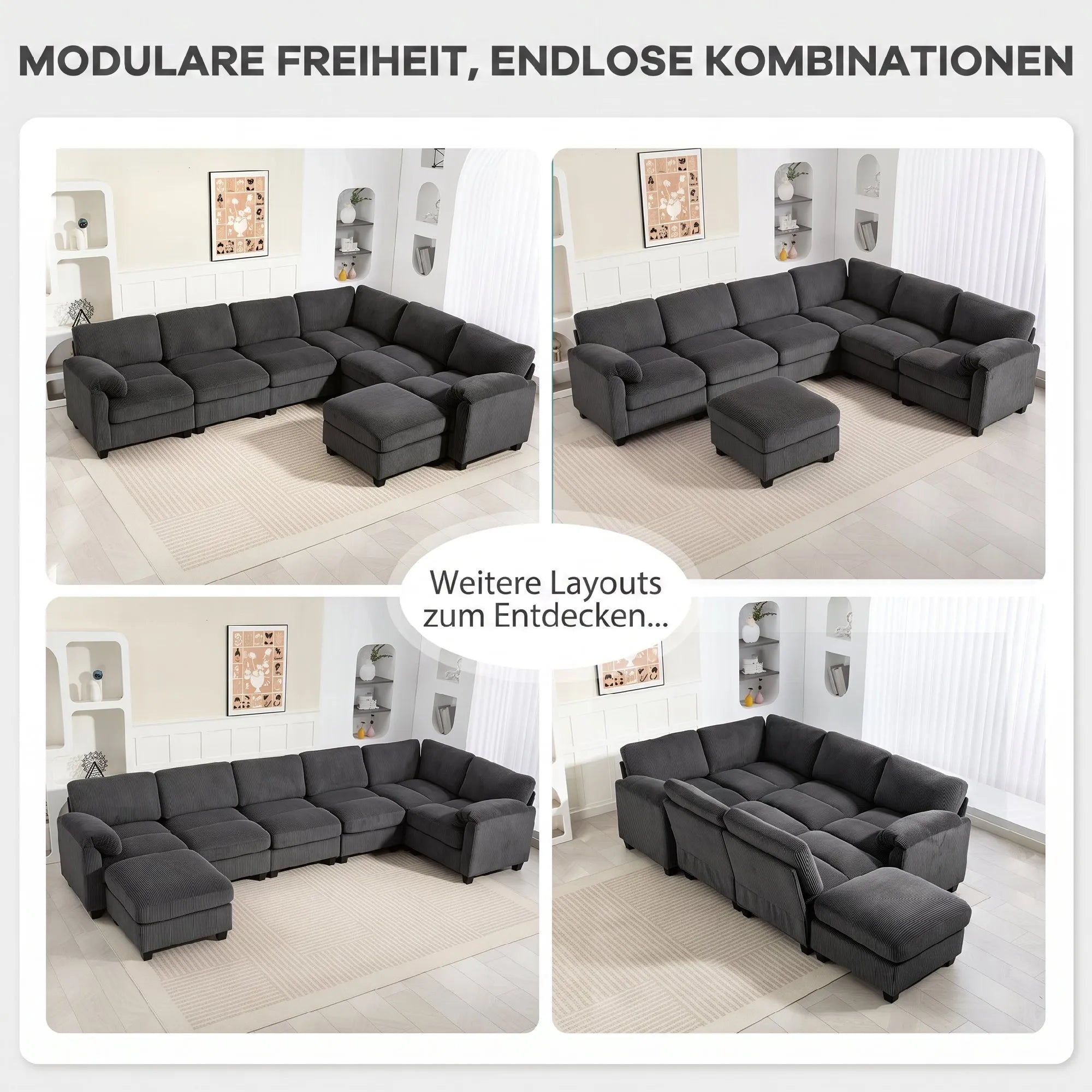 Kampinė sofa modulinė su paminkštintais porankiais, iki 600 kg, tamsiai pilka