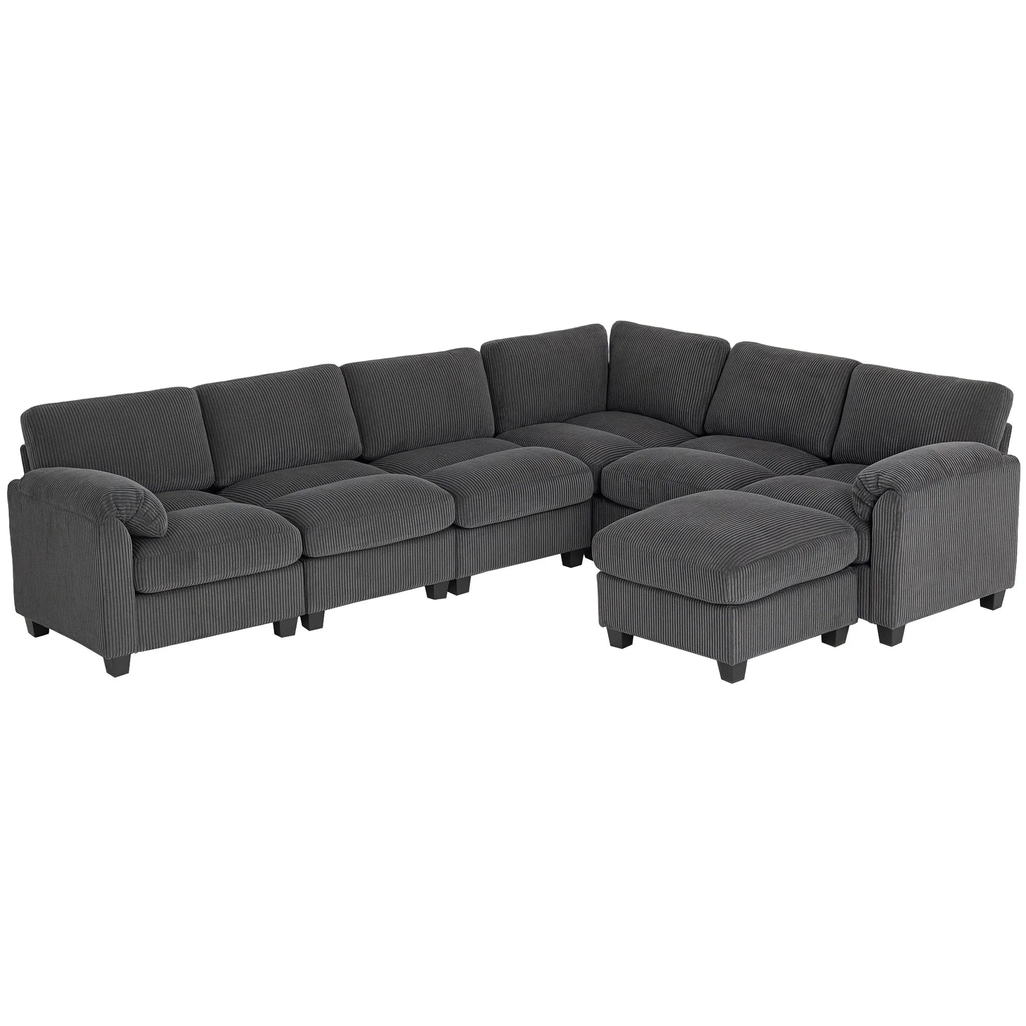Kampinė sofa modulinė su paminkštintais porankiais, iki 600 kg, tamsiai pilka