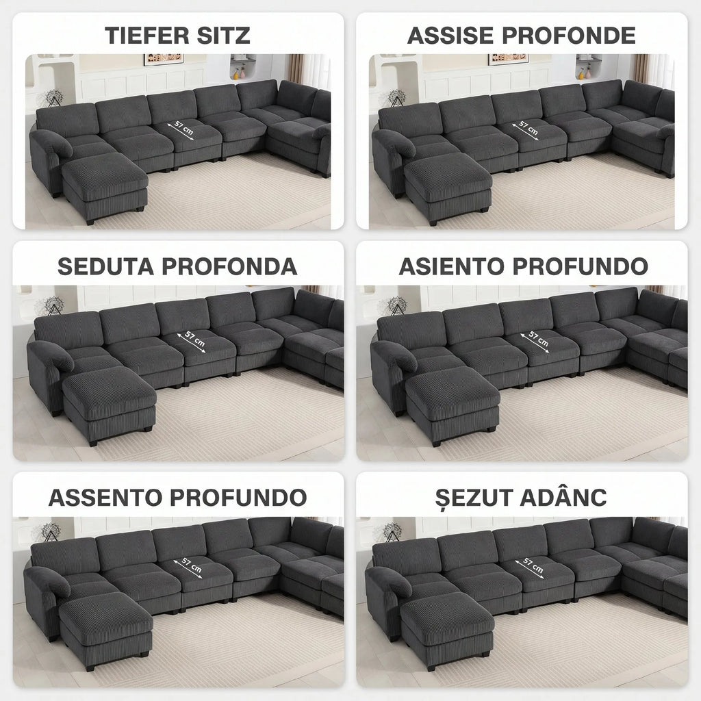 Kampinė sofa modulinė su paminkštintais porankiais, iki 600 kg, tamsiai pilka