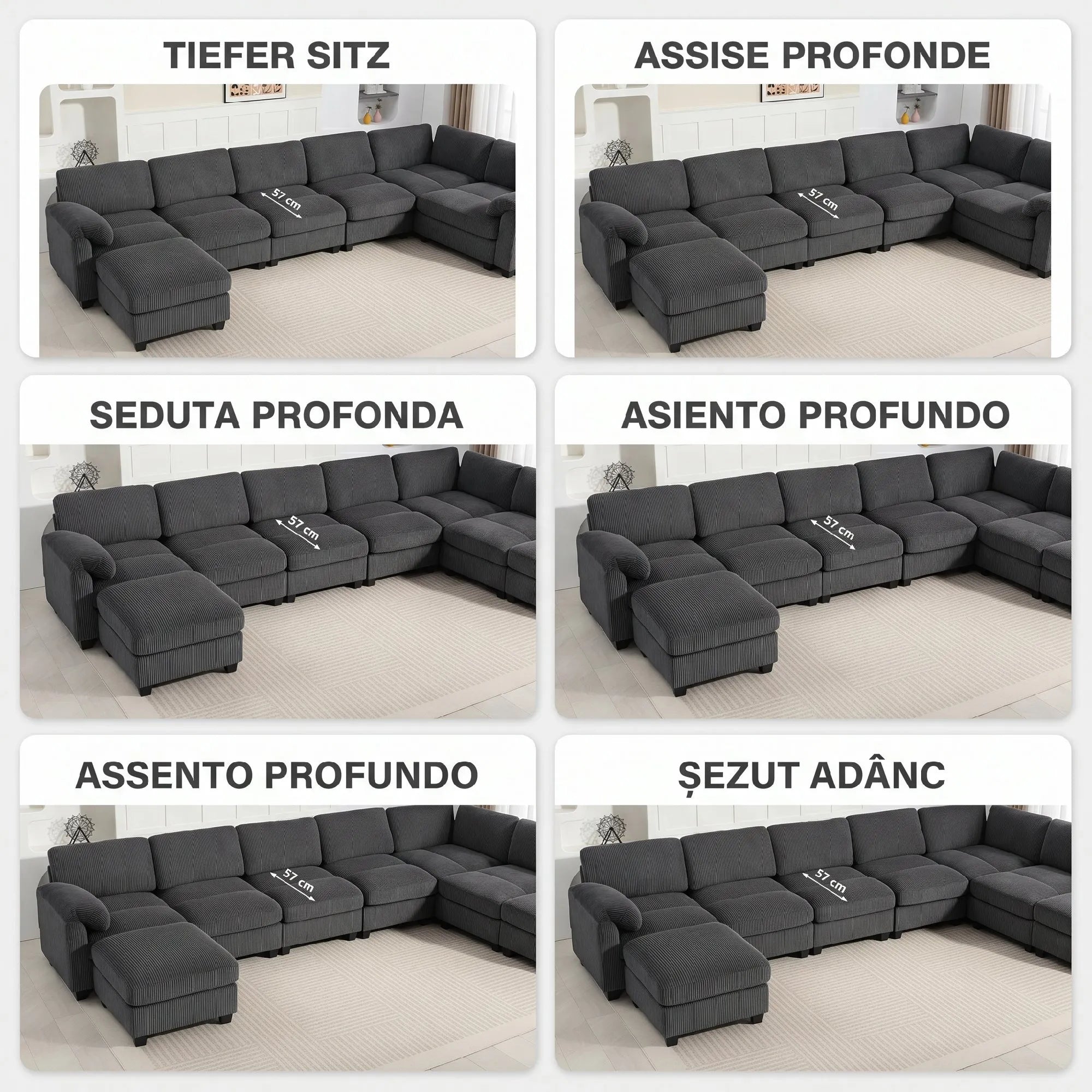 Kampinė sofa modulinė su paminkštintais porankiais, iki 600 kg, tamsiai pilka