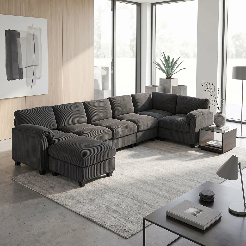 Kampinė sofa modulinė su paminkštintais porankiais, iki 600 kg, tamsiai pilka