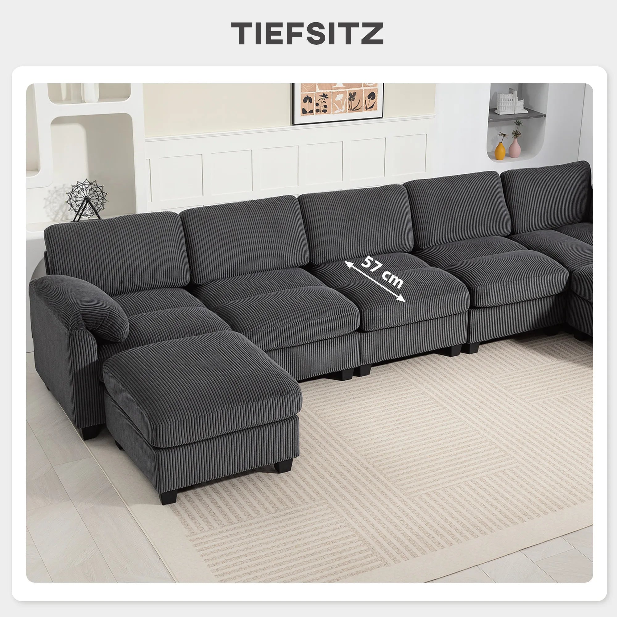 Kampinė sofa modulinė su paminkštintais porankiais, iki 600 kg, tamsiai pilka
