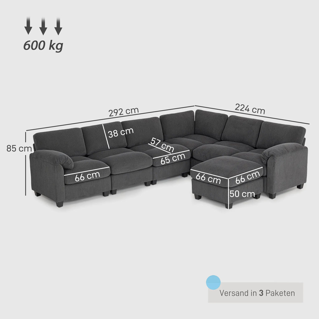Kampinė sofa modulinė su paminkštintais porankiais, iki 600 kg, tamsiai pilka