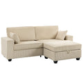 Kampinė sofa su daiktadėže, 3 vietų, su otomane, smėlio spalvos