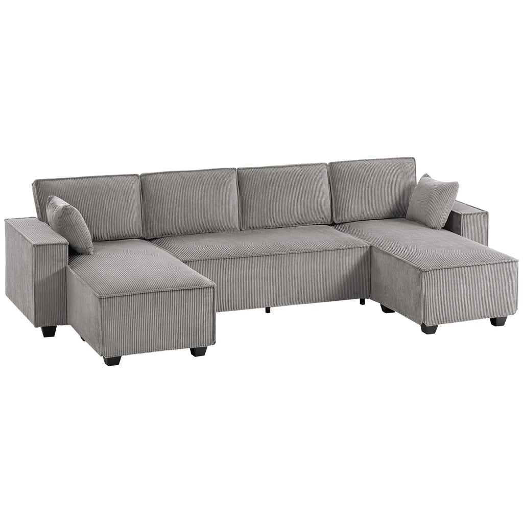 Kampinė sofa su dviem šezlongais, U formos sofos komplektas, šviesiai pilka