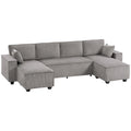 Kampinė sofa su dviem šezlongais, U formos sofos komplektas, šviesiai pilka
