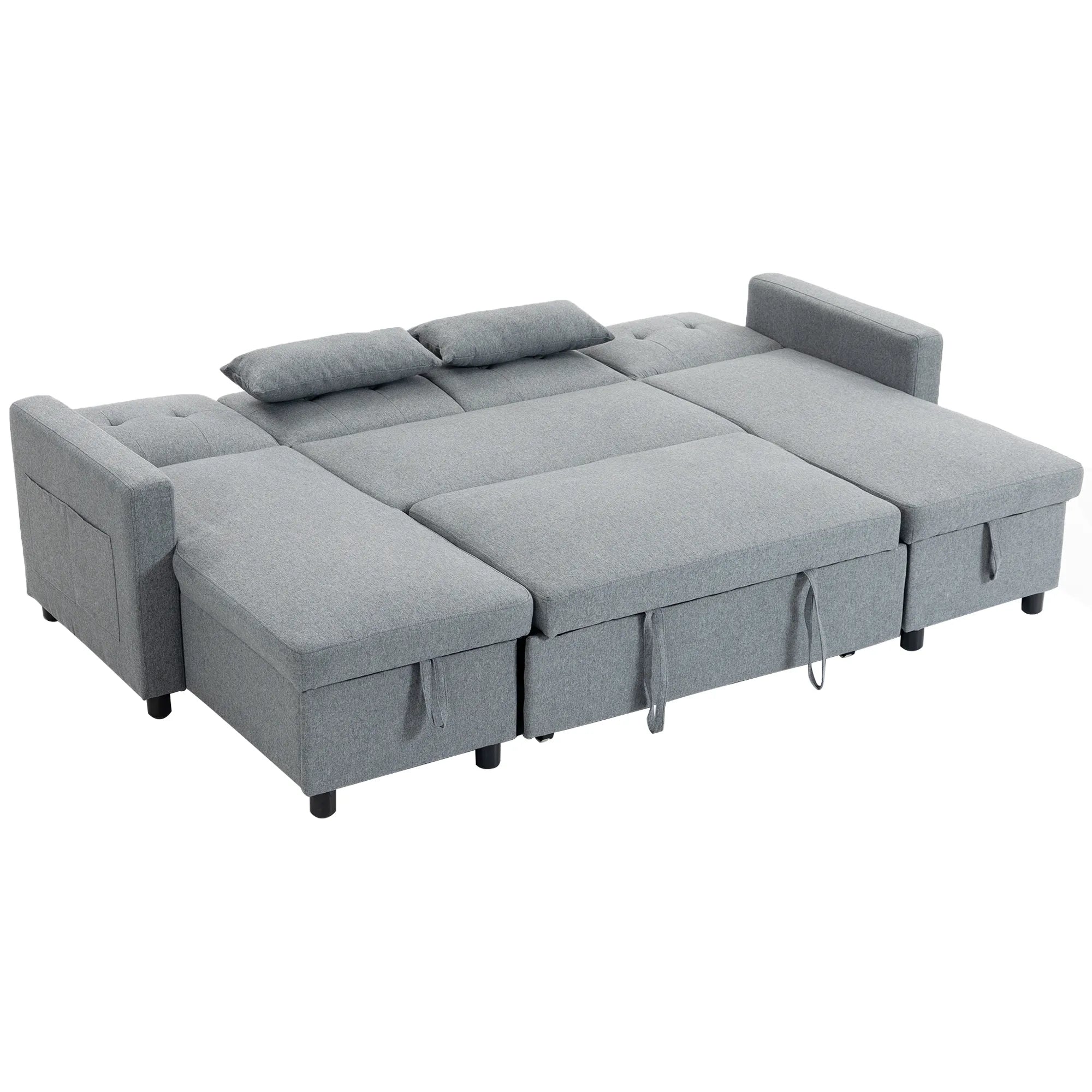 Kampinė sofa su miegama funkcija U formos 4 vietų sofa su stalčiais pilka