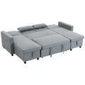 Kampinė sofa su miegama funkcija U formos 4 vietų sofa su stalčiais pilka