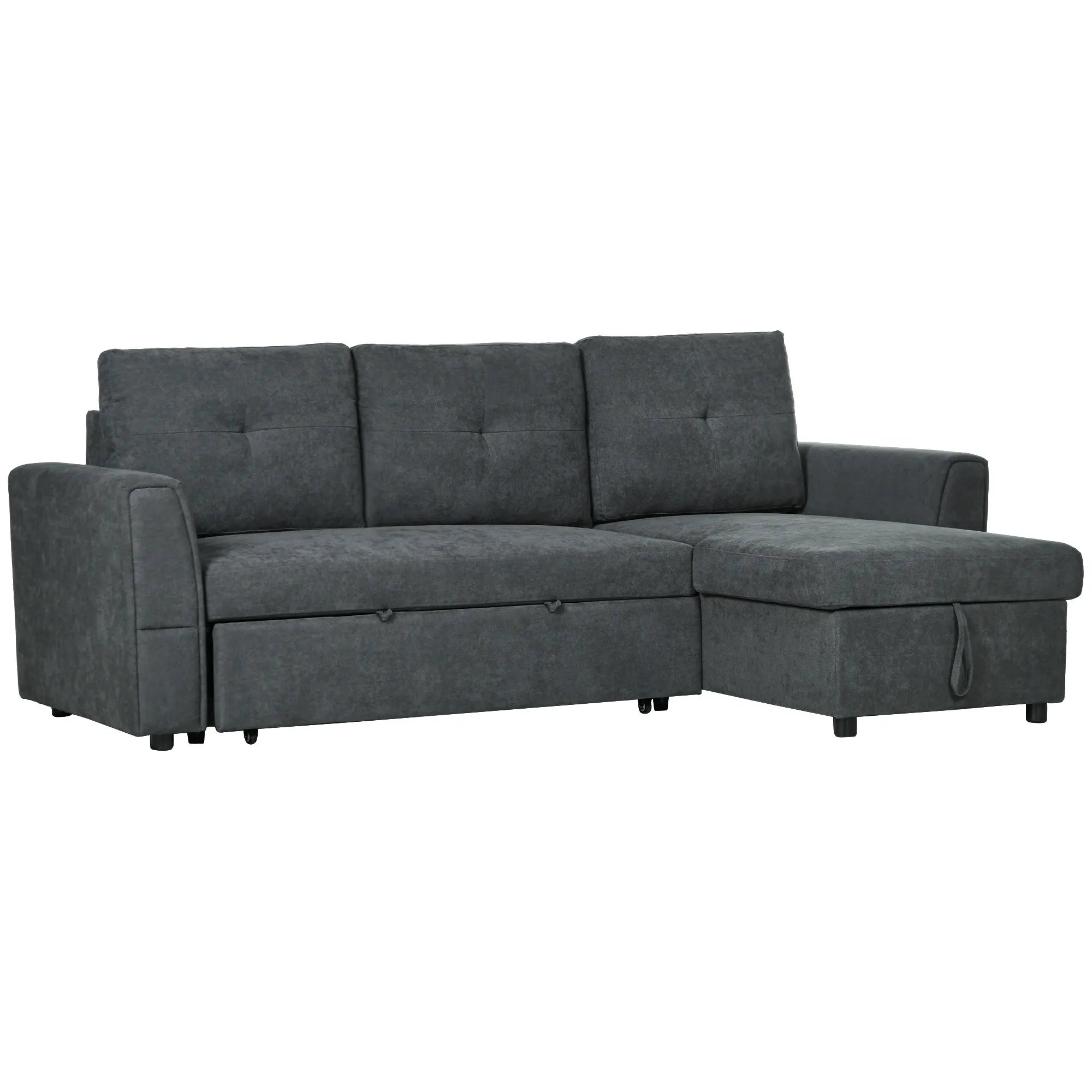 Kampinė sofa su miegamąja funkcija ir patalynės dėže, tamsiai pilka