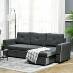 Kampinė sofa su miegamąja funkcija ir patalynės dėže, tamsiai pilka