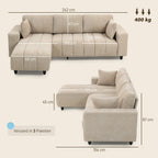 Kampinė sofa su reguliuojama gultuve, 242 cm, smėlio