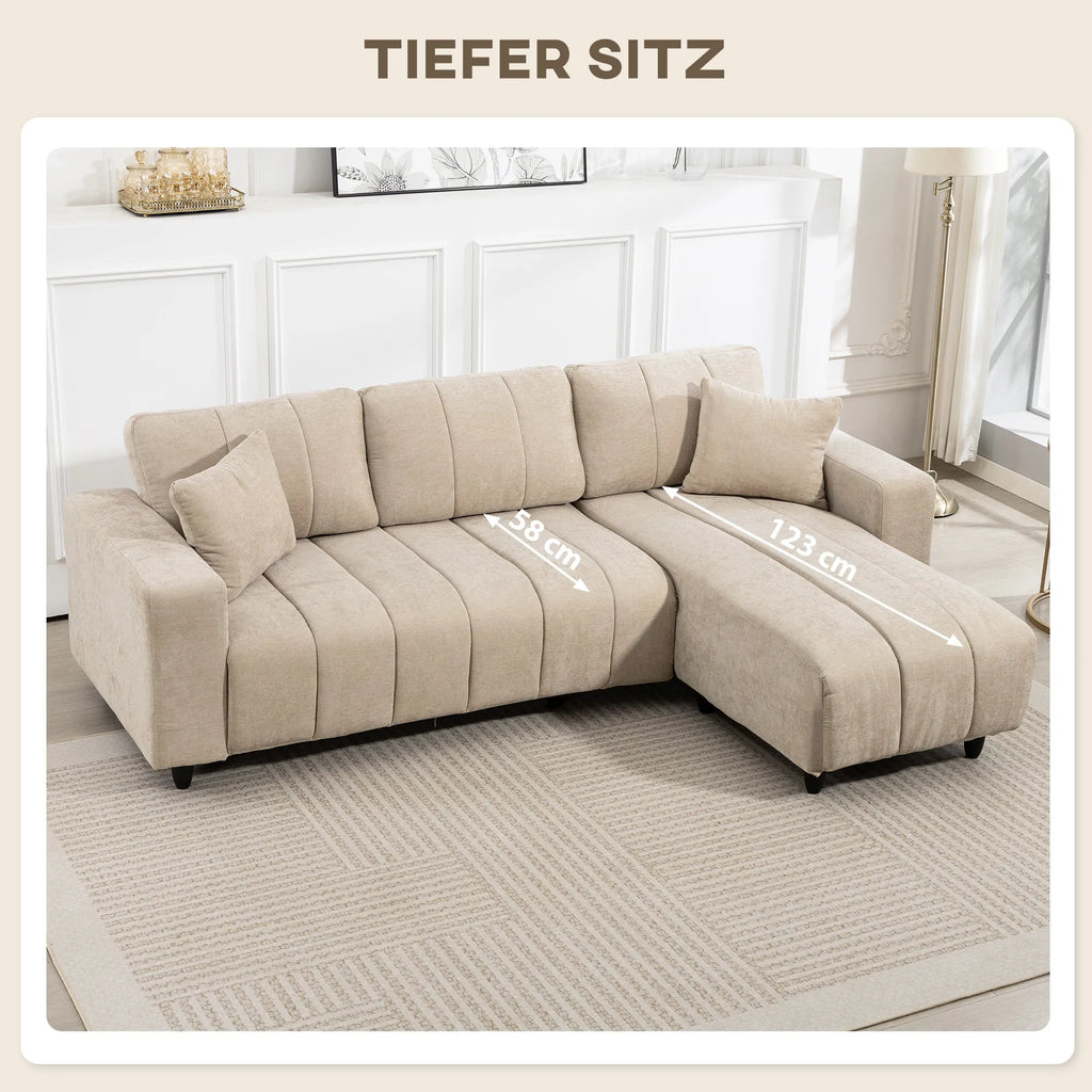 Kampinė sofa su reguliuojama gultuve, 242 cm, smėlio