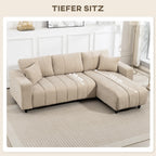 Kampinė sofa su reguliuojama gultuve, 242 cm, smėlio
