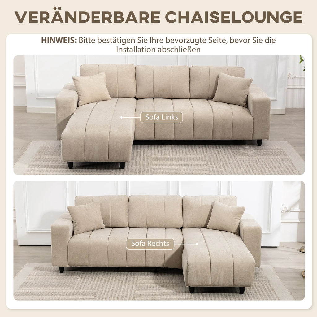 Kampinė sofa su reguliuojama gultuve, 242 cm, smėlio