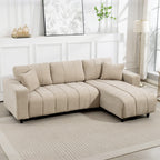 Kampinė sofa su reguliuojama gultuve, 242 cm, smėlio