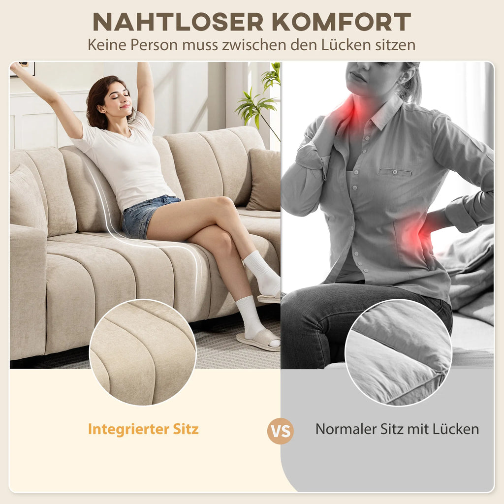 Kampinė sofa su reguliuojama gultuve, 242 cm, smėlio