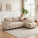 Kampinė sofa su universaliais gultais, 242 cm, smėlio spalvos