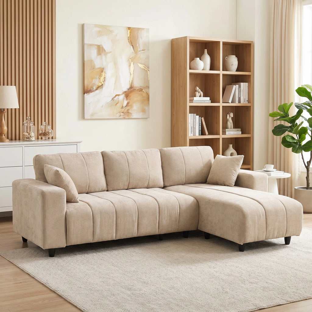 Kampinė sofa su universaliais gultais, 242 cm, smėlio spalvos