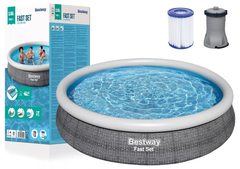 Karkasinis baseinas Bestway Fast Set, 366x76 cm, su filtravimo siurbliu, pilkas