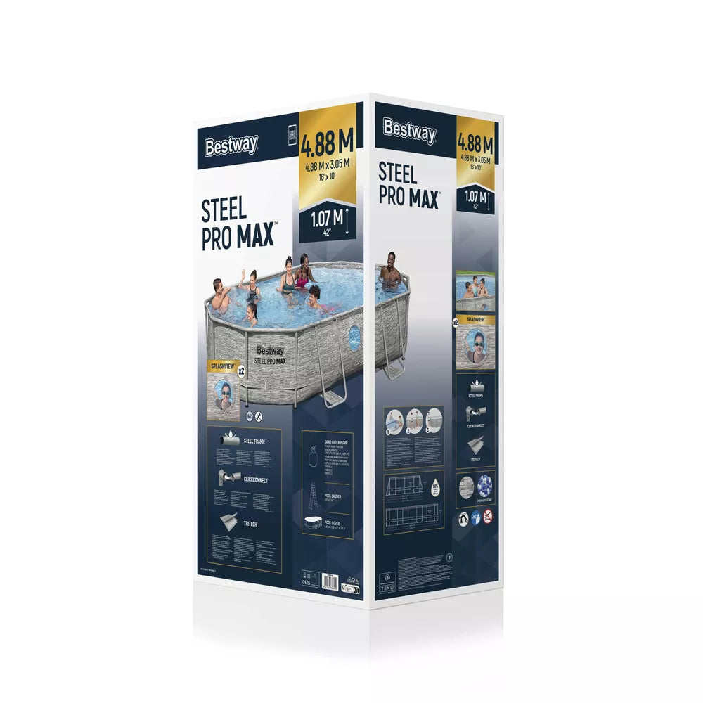 Karkasinis baseinas Bestway Steel Pro Max su filtru, kopėčiomis ir uždangalu, 488 × 305 × 107 cm