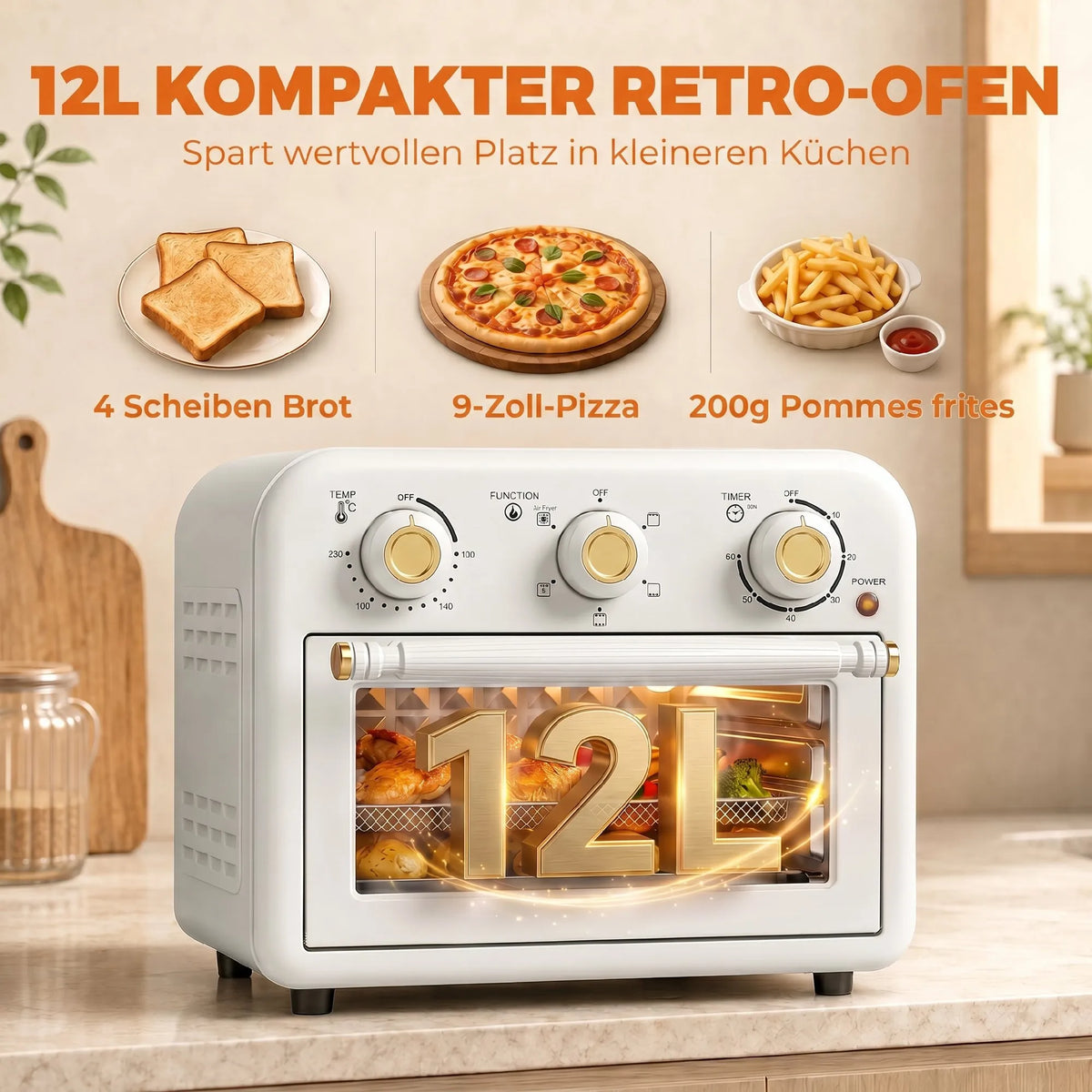 Karšto oro gruzdintuvė, 12 l, 1200 W, su 5 programomis
