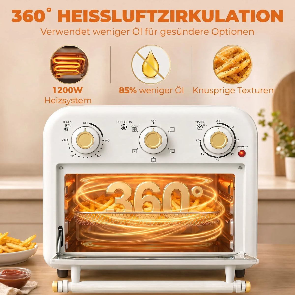 Karšto oro gruzdintuvė, 12 l, 1200 W, su 5 programomis
