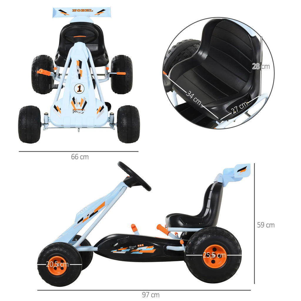 Kartingas vaikiškas su rankiniu stabdžiu, reguliuojama sėdyne, vaikams nuo 3 metų, pilkas