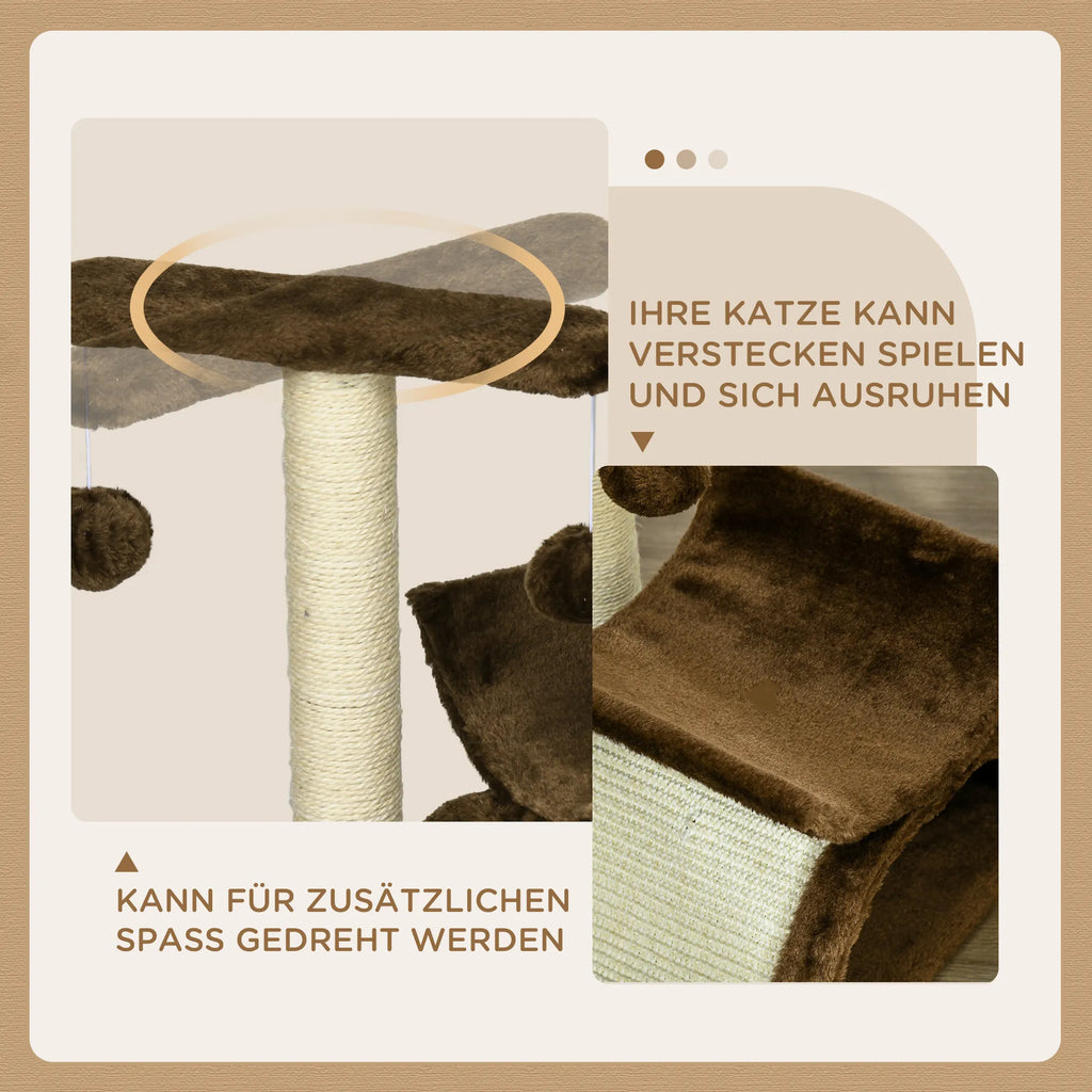 Katės draskyklė 43 cm su tuneliu ir gultu, ruda