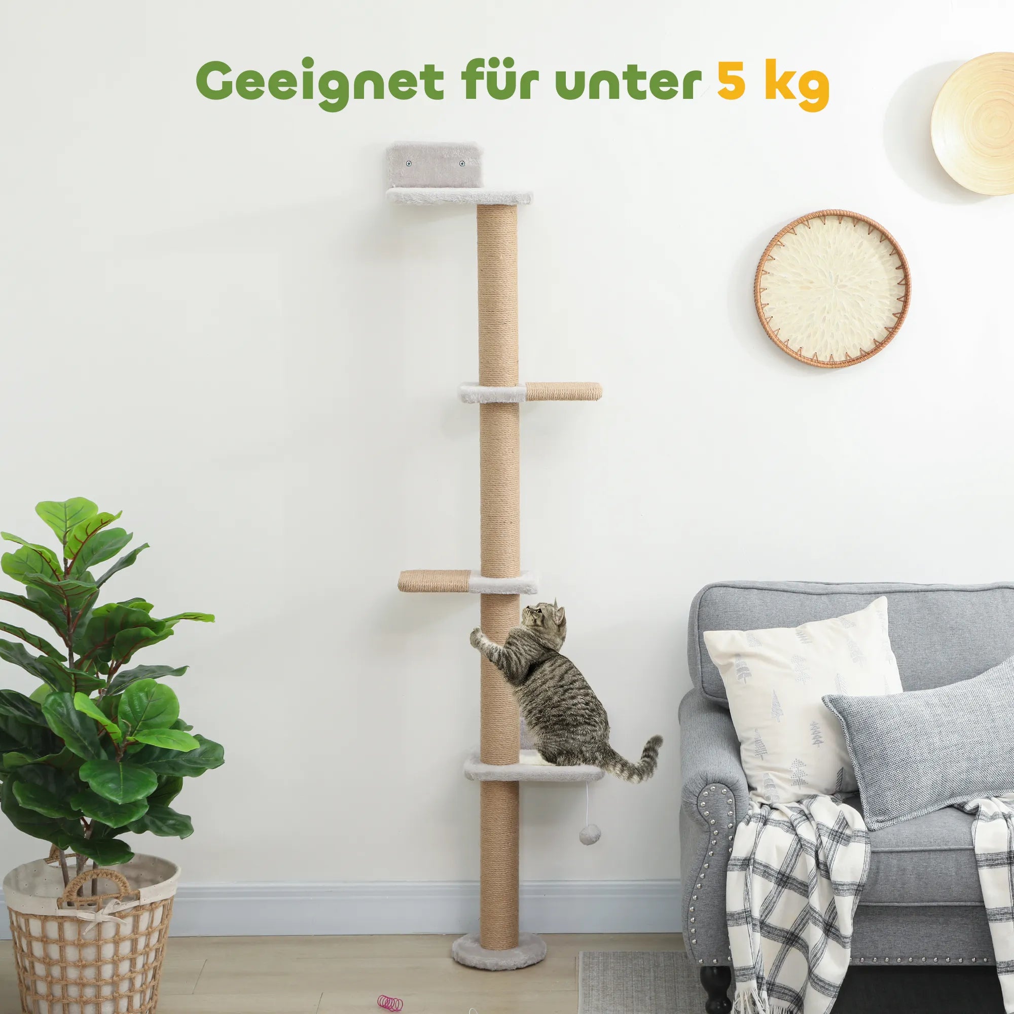 Katės draskyklė, sieninė, 180 cm, šviesiai pilka