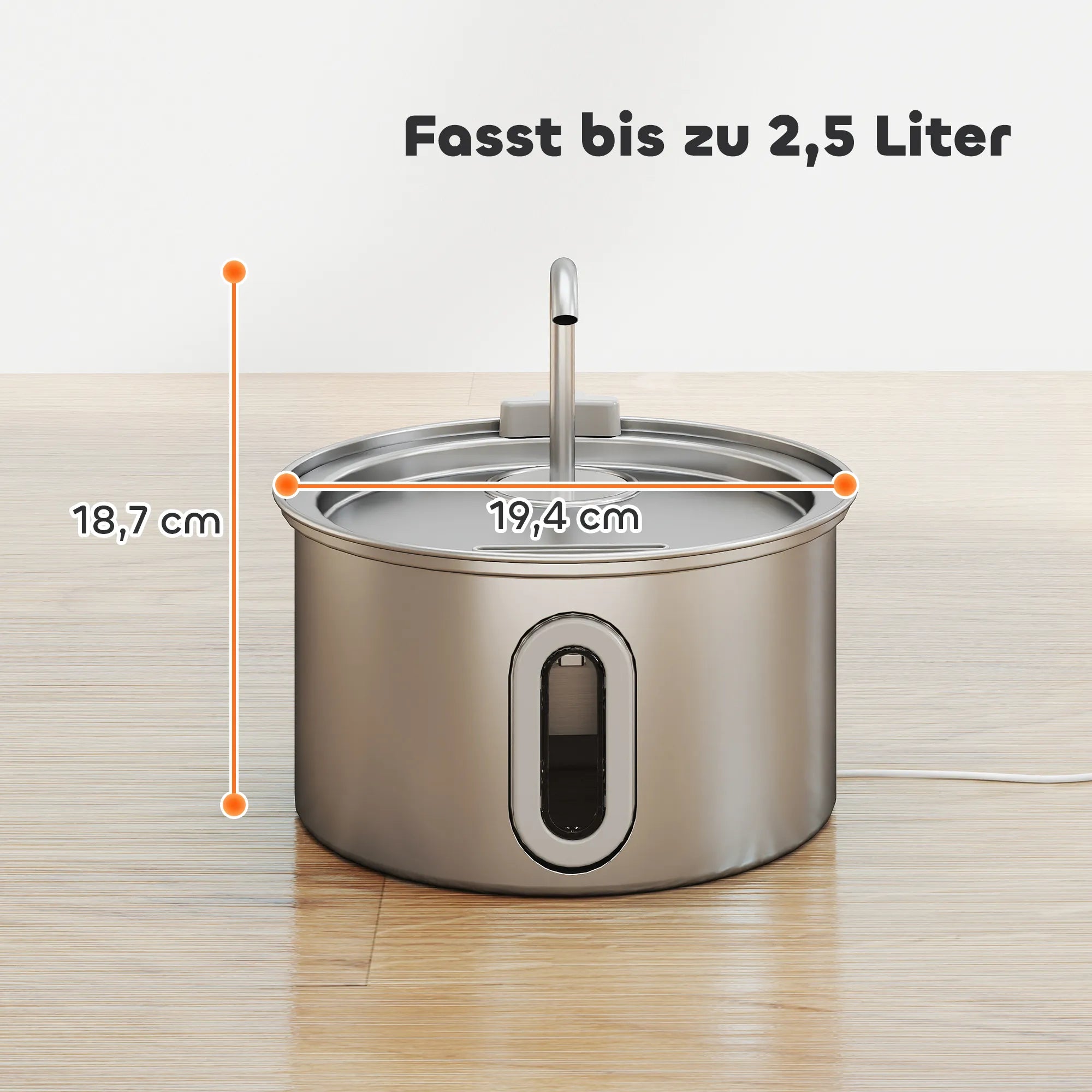 Katės girdykla fontanas 2,5 l su filtru ir LED apšvietimu, sidabrinė