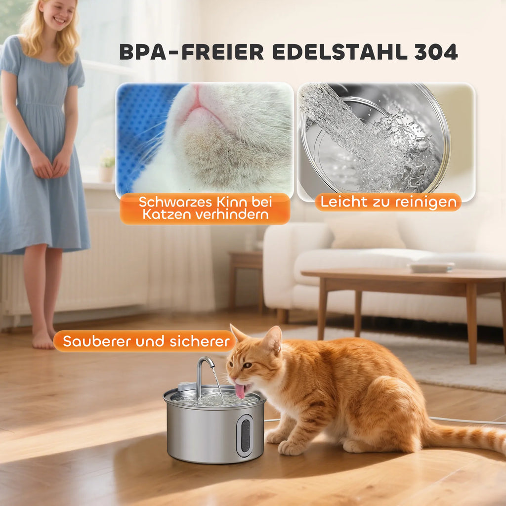 Katės girdykla fontanas 2,5 l su filtru ir LED apšvietimu, sidabrinė