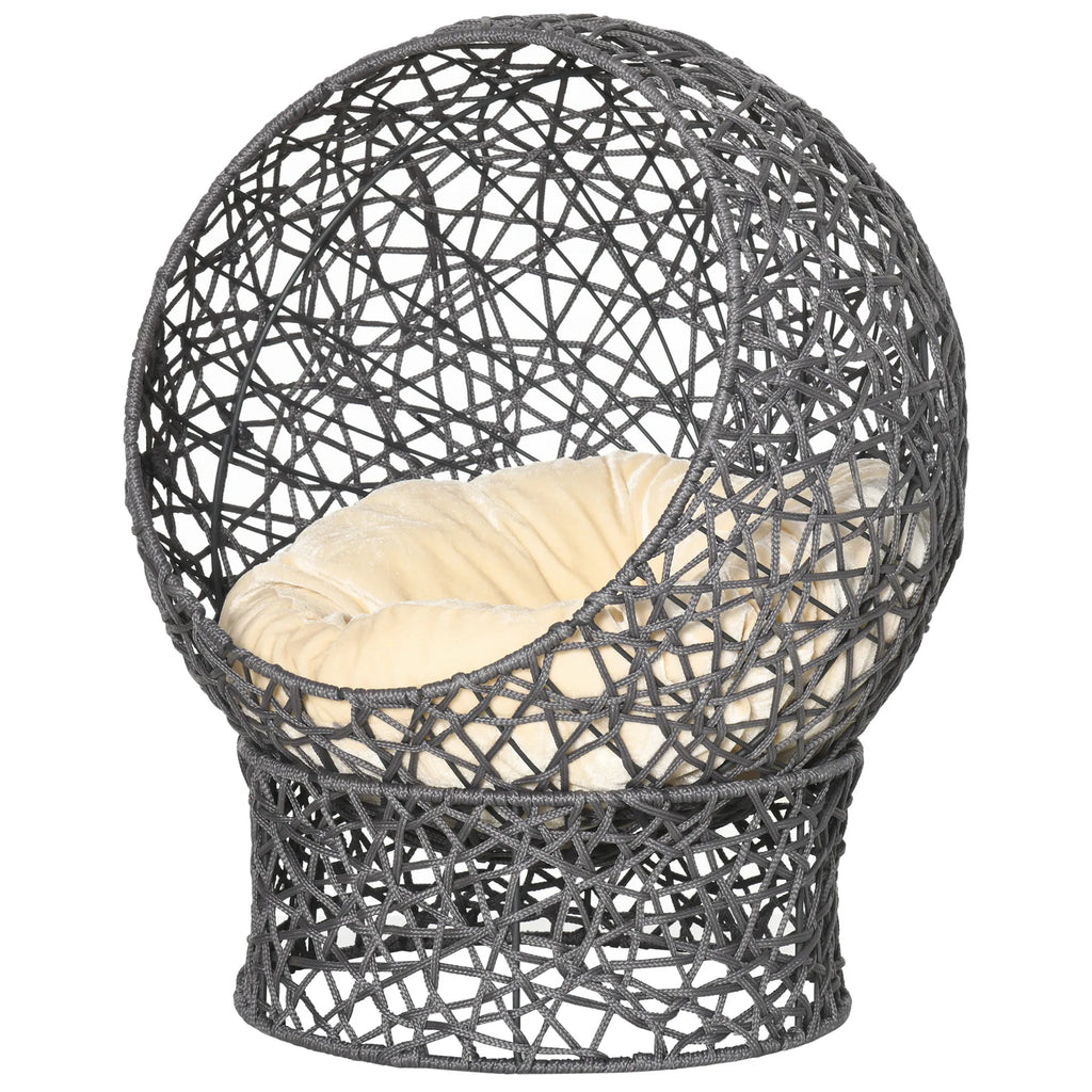 Katės guolis-namelis su pagalvėle, 50x50x60 cm, kreminės ir antracito spalvos